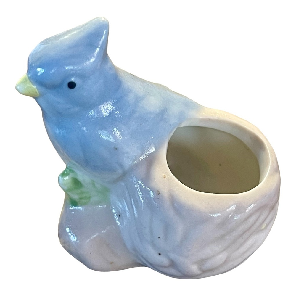 Vintage Blue Jay Figurine Toothpick Holder Ceramic Table Decor Bird Lover Gift
